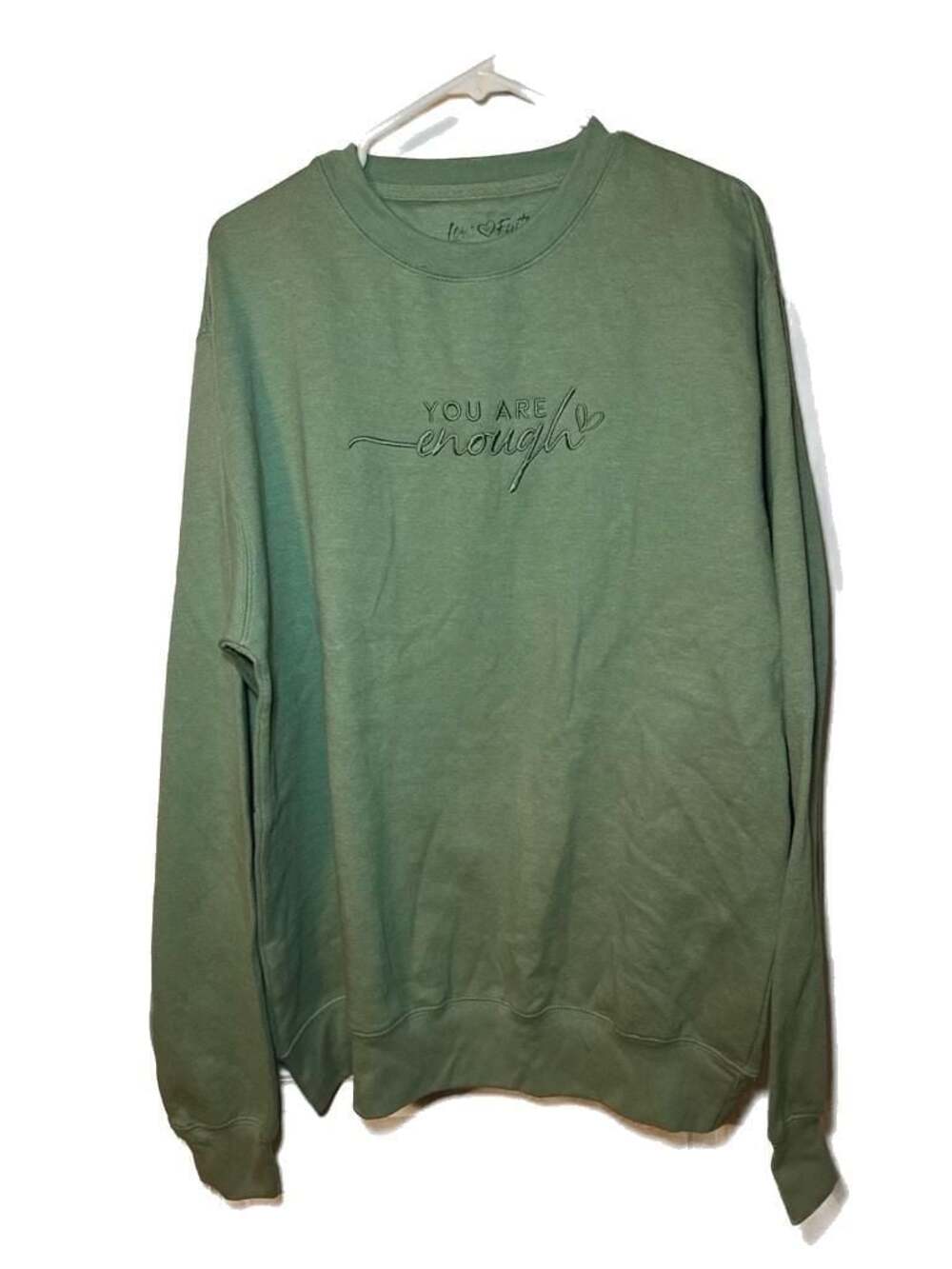 Love in Faith You Are Enough Embroidered Sage Green Crewneck Sweatshirt